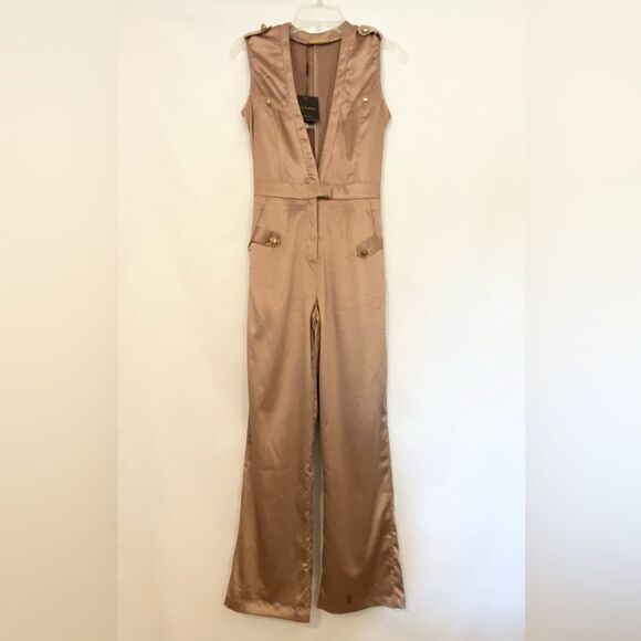 NWT Champagne color JLUXLABLE Jumpsuit. Satin Feel. OS, lined, Stretch - Picture 2 of 6